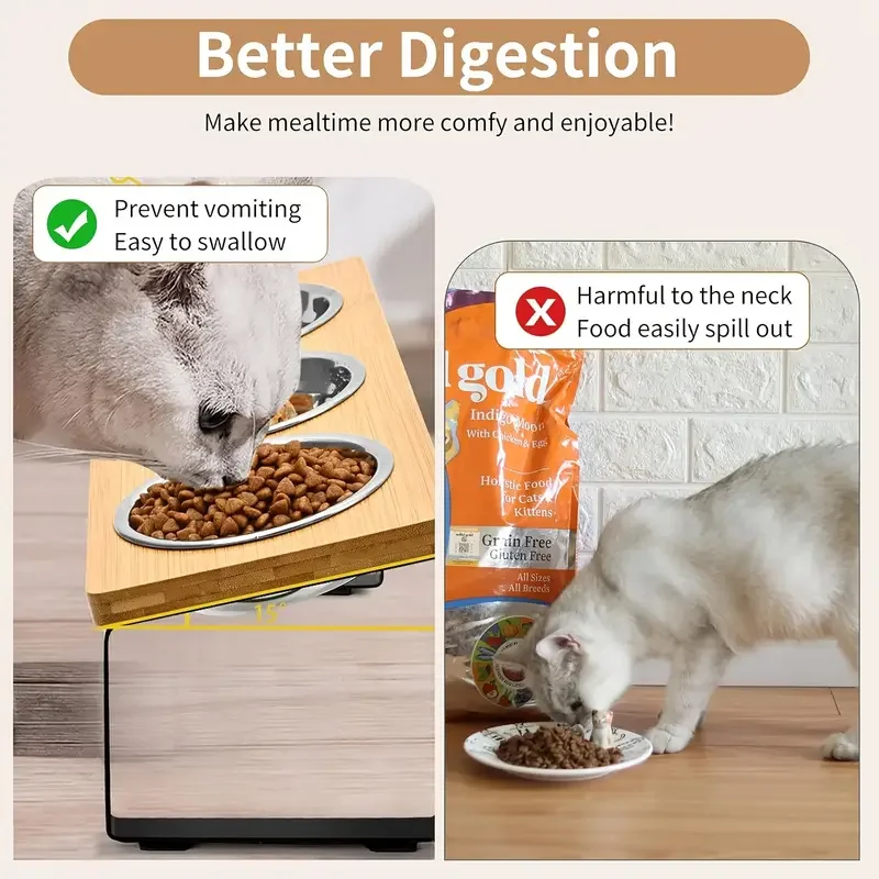 Cuencos elevados para gatos con 3 cuencos de acero inoxidable |   10 °   Cuencos de comida para gatos elevados antivómitos inclinados para gatos pequeños y cachorros de mascotas - imagen 4