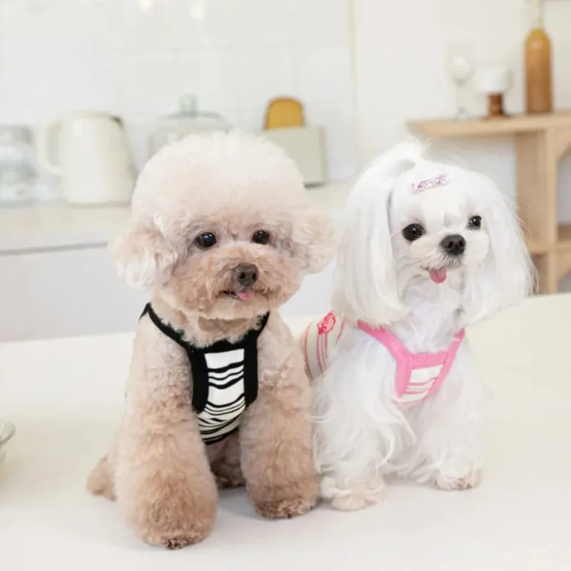 Ins mascota perro corto a rayas bordado tirantes mascota gato perro Teddy vestido lindo chaleco ropa para mascotas chaleco refrescante ropa para perros y cachorros - imagen 2