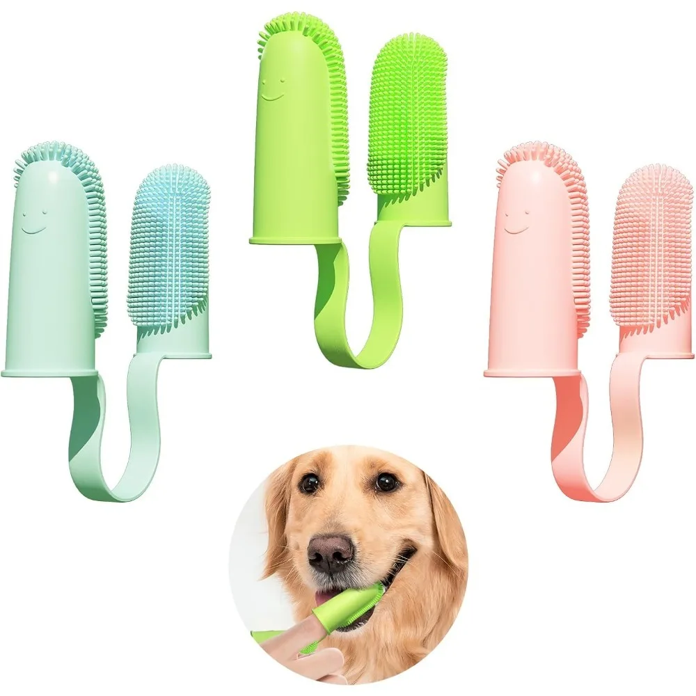 Pet Toothbrush Finger Toothbrush Kit for Easy Teeth Cleaning Double-Finger Toothbrush Dental Care for Puppies Cats and Small Pet