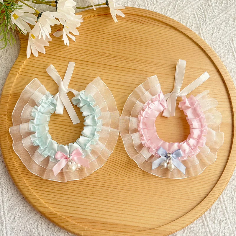 Bufanda de encaje navideña para mascotas, bufanda con baba, bufandas para gatos, bufanda triangular de peluche, collar de malla de viento de princesa, ropa para perros pequeños - imagen 2