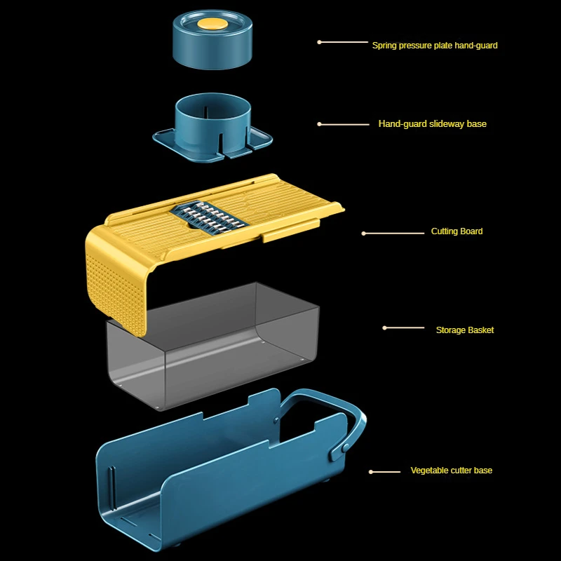 Cortador de verduras multifuncional, trituradoras con cesta, cortador de patatas y frutas, rallador de zanahoria, herramientas de mandolina, 5 cuchillas - imagen 4
