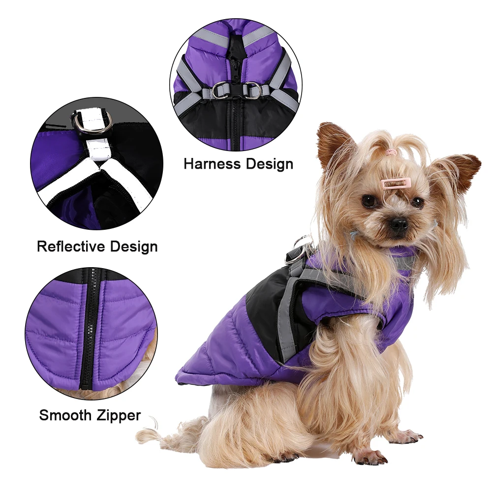 Chaqueta para perro, ropa impermeable de invierno para mascotas con arnés para perros pequeños y medianos, abrigo para cachorros, ropa reflectante para Bulldog Francés - imagen 3