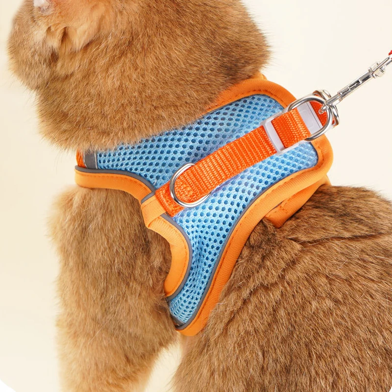 Arnés para perros y gatos con correa de plomo, conjunto de arnés para cachorros y gatitos, chaleco de malla, arneses reflectantes transpirables para perros y gatos, accesorios