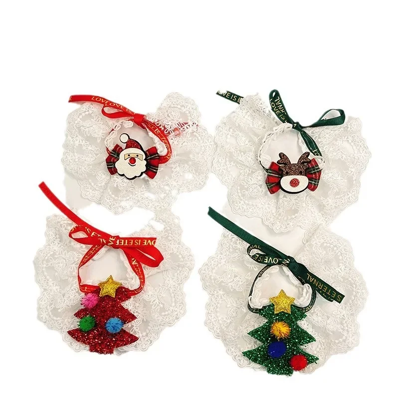 Lindo regalo de Navidad para mascotas, Collar de encaje para Gato, decoración, babero para perro, toalla, árbol de Navidad, collares de Papá Noel, accesorios para perros - imagen 5