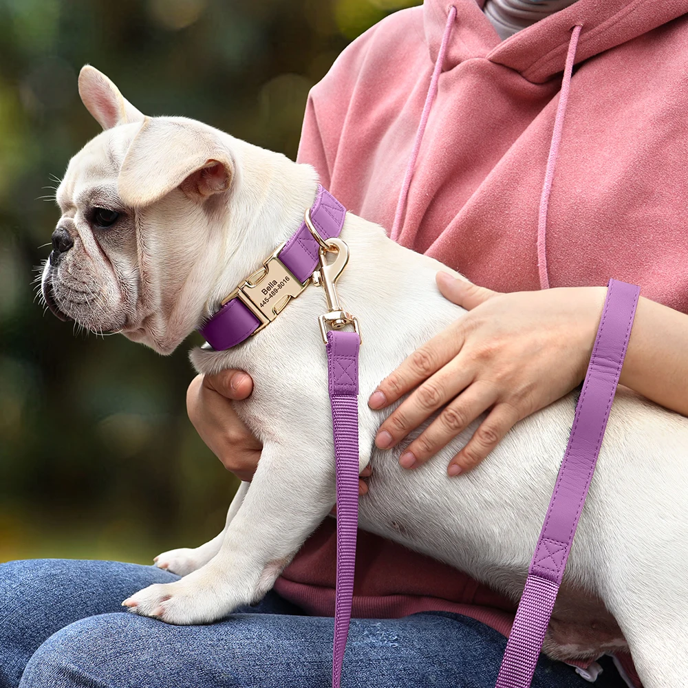 ส่วนบุคคล PU หนังสุนัขฟรีแกะสลักปลอกคอสัตว์เลี้ยงที่กําหนดเอง ID ชื่อสร้อยคอสําหรับสุนัขขนาดกลางขนาดเล็ก 9 สี - imagen 5