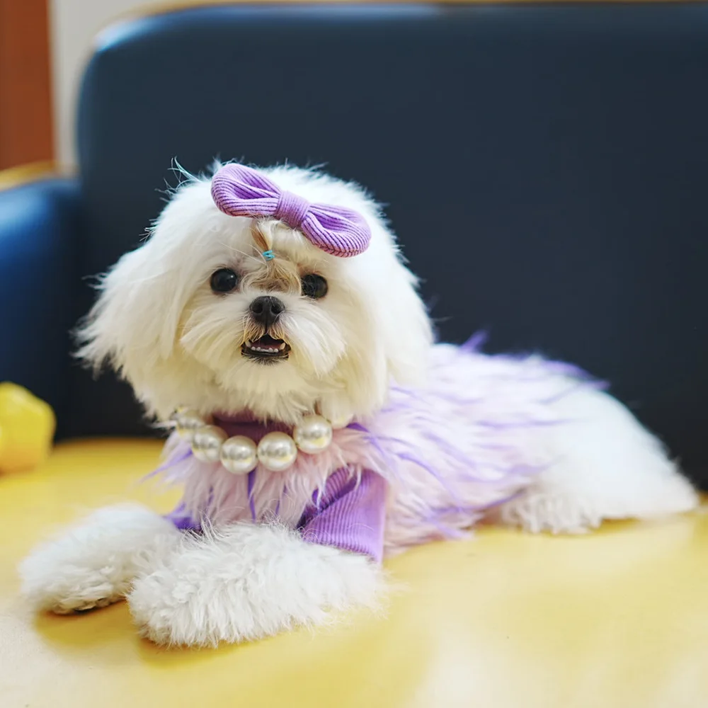 Ropa de piel de lujo para mascotas, chaleco de princesa, suéter cálido para perros, gato, cachorro, maltés, Yorkshire, empalme falso de dos piezas, invierno, nuevo - imagen 5