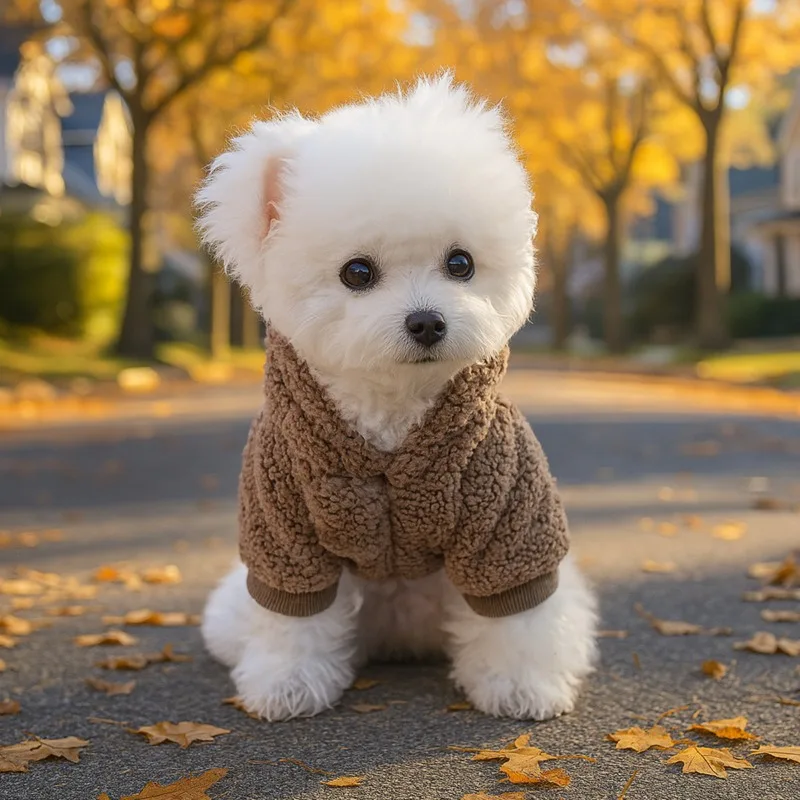Abrigo de felpa para cachorros, Sudadera con capucha de cuello alto de lana de cordero para invierno, sombrero de felpa para mascotas, abrigo informal para gatos, ropa para perros pequeños - imagen 3
