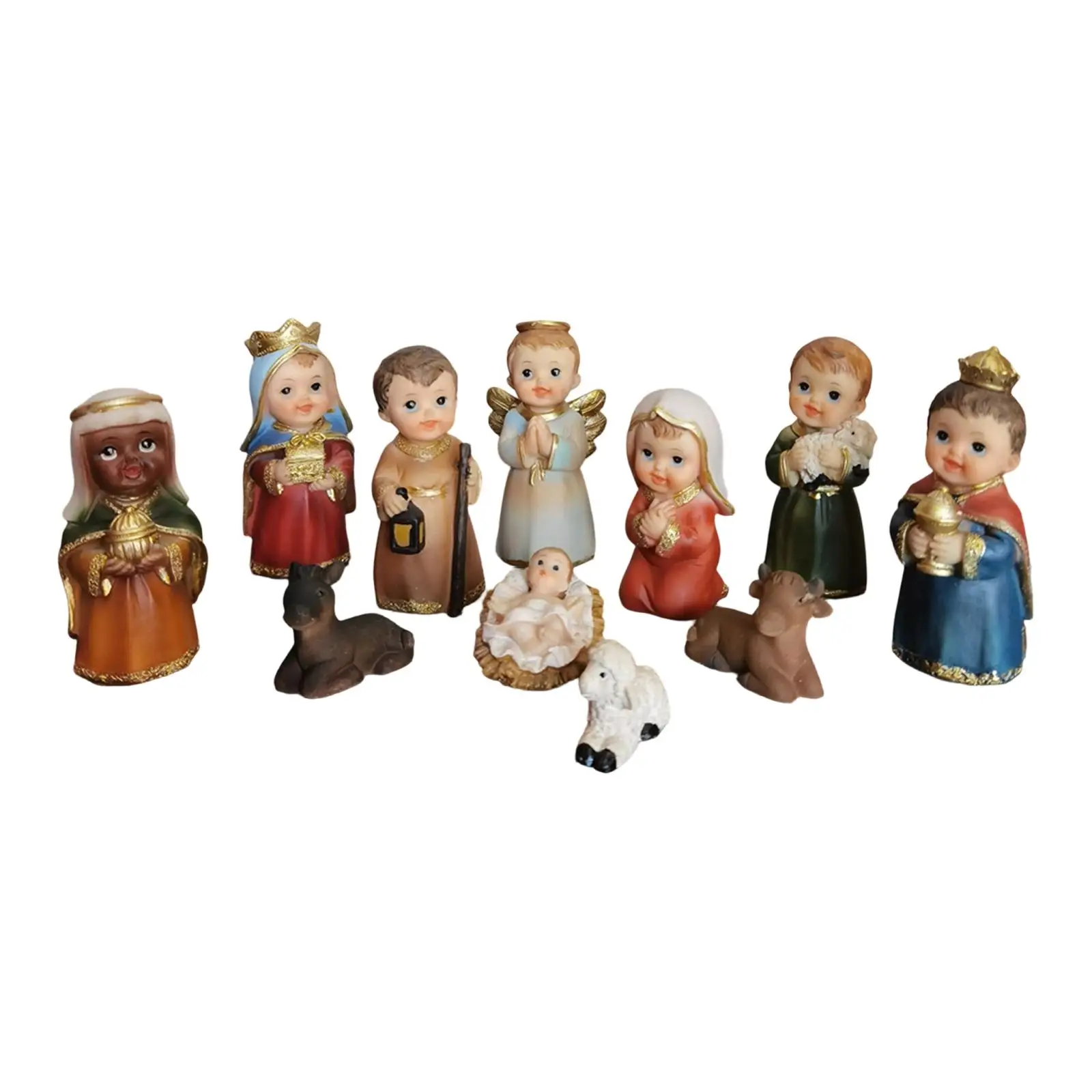 11Pcs Nativity Scene Manger Figurines Set Sculpture 9cm Indoor Decorative Accessories Catholic Figures for Countertop Office 11Pcs Nativity Scene Manger Figurines Set Sculpture 9cm Indoor Decorative Accessories Catholic Figures for Countertop Office