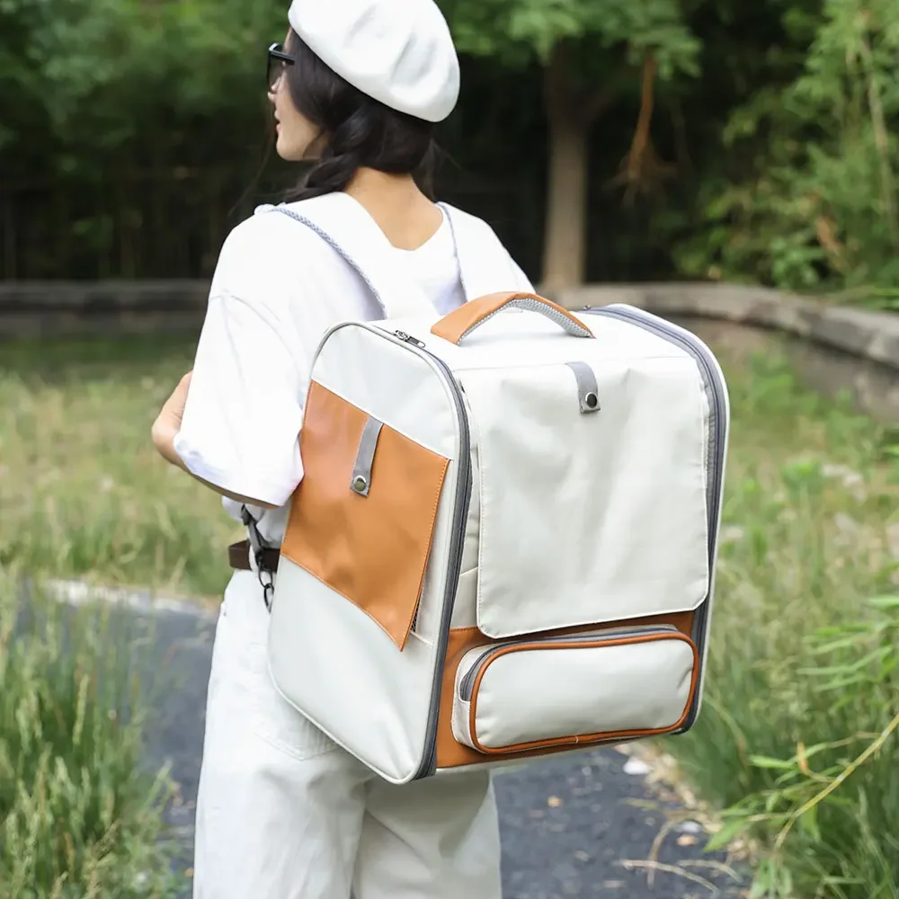 Caja con carrito para mascotas, bolsa plegable y transpirable para gatos, carrito con ruedas portátil de viaje de gran capacidad, transportadores para mascotas, productos y accesorios - imagen 3