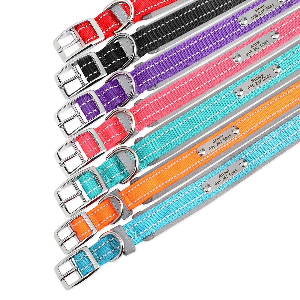 Collar de perro personalizado, collares reflectantes de identificación para perros, collares de nombre grabados gratis, ajustables para perros pequeños, medianos y grandes, Pitbulls para mascotas - imagen 3