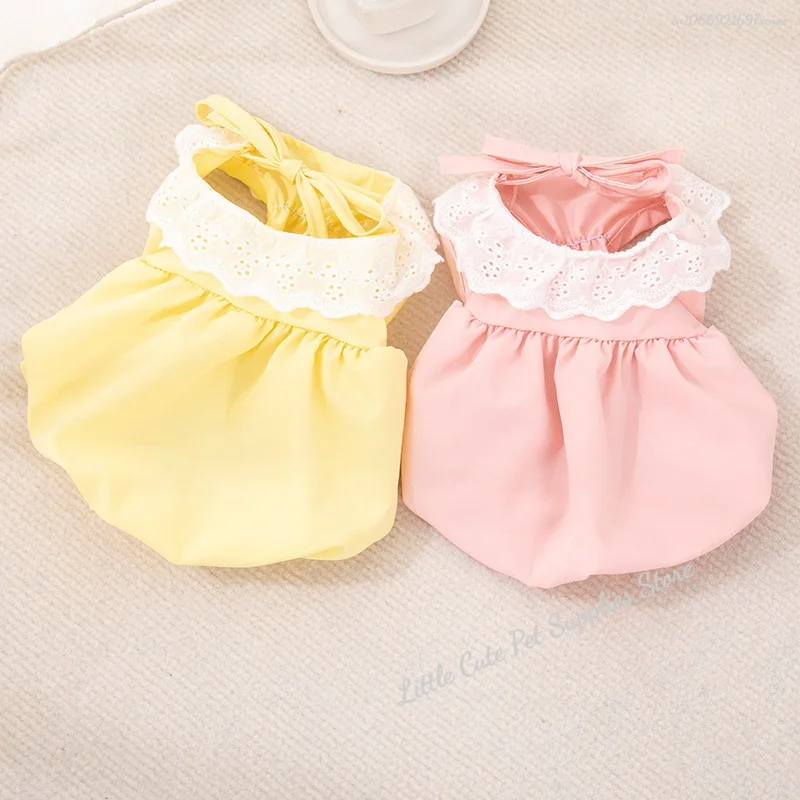 Vestido de princesa de gato de Color sólido de verano falda de encaje de gato suave transpirable disfraz de perro gato fino elástico - imagen 2