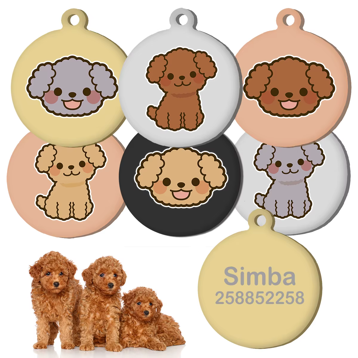 Etiqueta de nombre personalizada Shih de caniche de juguete, etiqueta de identificación grabada de acero inoxidable para Collar de perro, placa de identificación antipérdida para mascotas personalizada