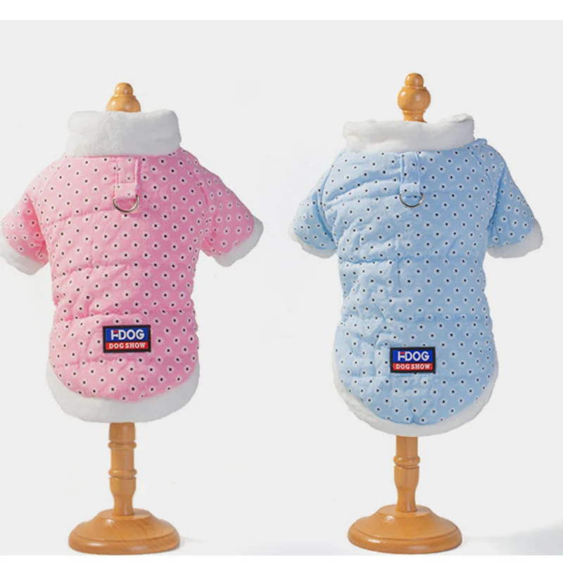 Nueva chaqueta para perro con estampado de margaritas, forro polar cálido, ropa gruesa de algodón azul y rosa a prueba de frío para perros - imagen 4