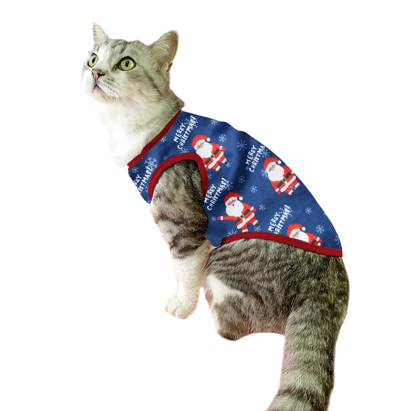 Ropa para gatos, disfraz de Navidad para gatos pequeños y medianos, divertido estampado de Papá Noel, chaleco para cachorros y gatitos, camiseta, trajes para mascotas, regalo de fiesta - imagen 5