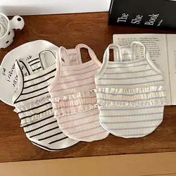 Camisola a rayas de primavera para mascotas, chaleco de encaje, chaleco fino de princesa para gatos, camisola bonita, ropa para cachorros pequeños y medianos