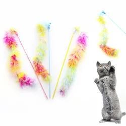 Varita con plumas de arcoíris para gatos – Juguete interactivo cazador