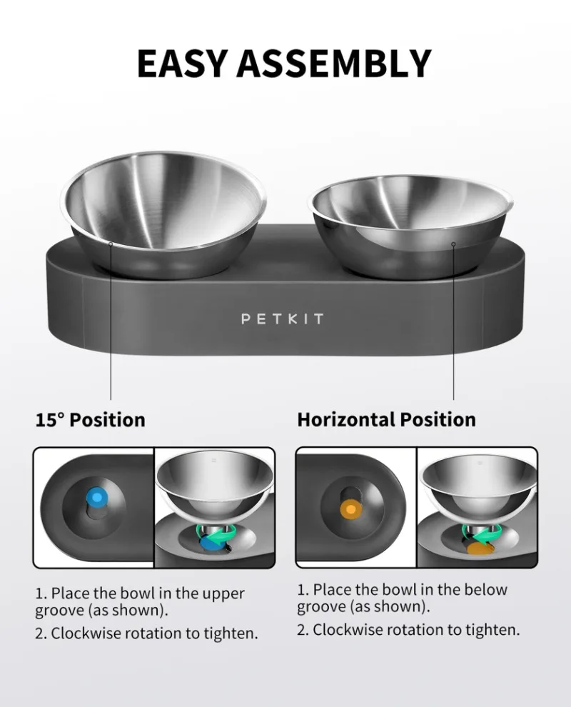 PETKIT-cuenco de alimentación ajustable de acero inoxidable para mascotas, comedero doble, taza de agua, cuencos para beber para gatos y perros - imagen 4