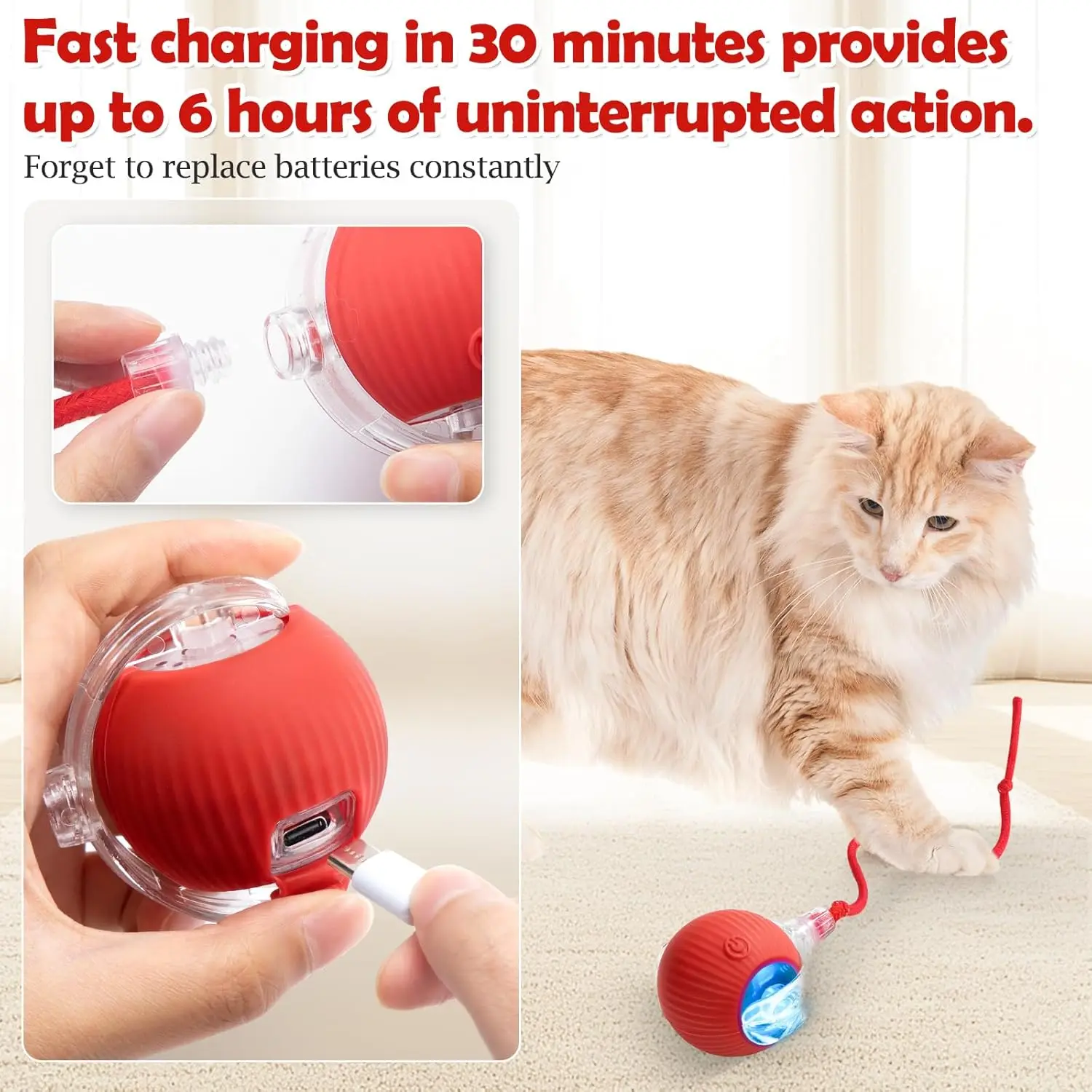 Juguetes interactivos para gatos, pelota para gatos de interior, bola eléctrica rodante automática para gatos, juguetes inteligentes activados por movimiento recargable para gatos - imagen 4