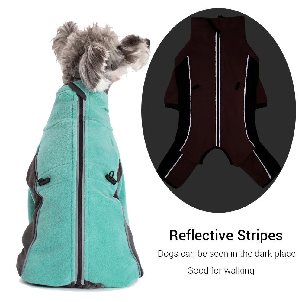 Mono de invierno para perros, monos cálidos de lana gruesa para perros pequeños, ropa reflectante a prueba de viento para cachorros, chaqueta ajustable para exteriores - imagen 4