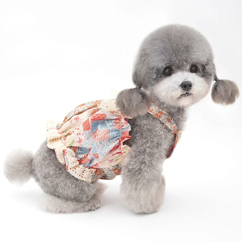 Vestido de lujo con farol para perro y niña, camisa para fiesta de boda, falda bonita para cachorro, ropa para perros de primavera y verano para perros pequeños, peluche - imagen 3