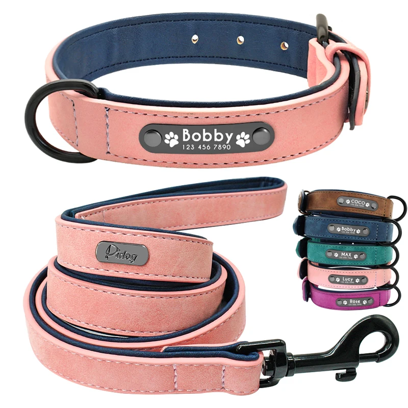 Correa de cuero personalizada para perros, conjunto de collares y correas personalizados para mascotas, Collar de cuero duradero para perros pequeños, medianos y grandes
