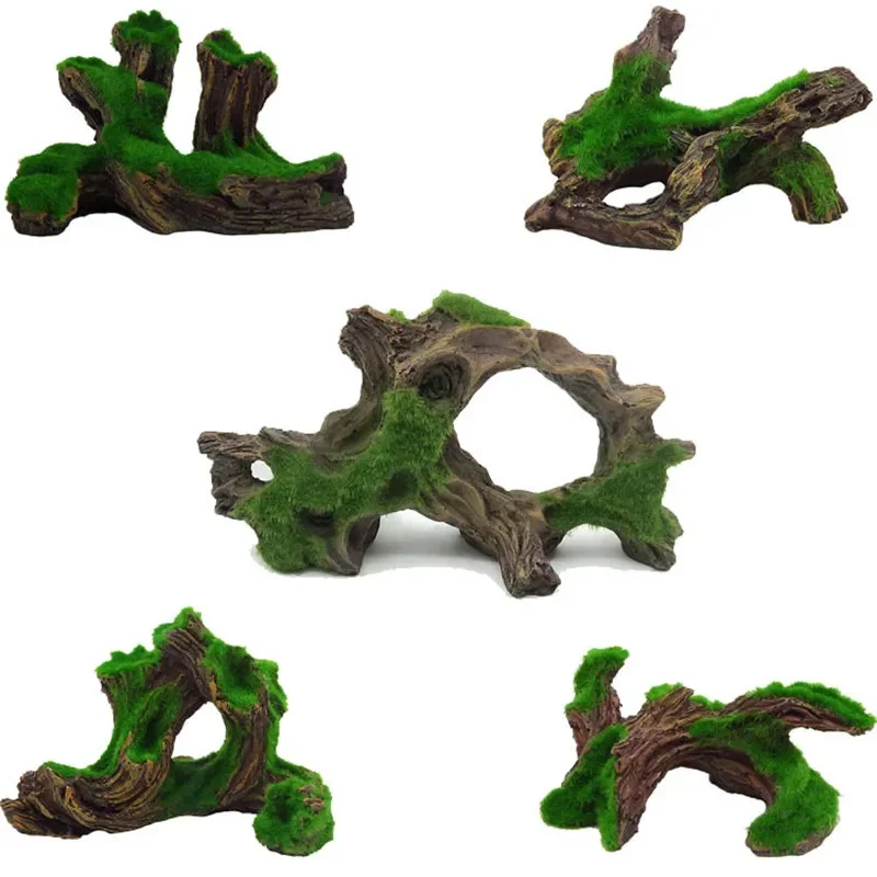 Decoración de acuario, madera de resina para decoración de pecera, raíz de musgo de madera para adornos de acuario, decoración de pecera de musgo verde - imagen 4