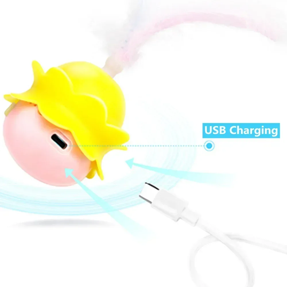 Juguetes interactivos para gatos con LED, bola giratoria automática inteligente, palo Teaser para gatitos, pluma, juguete chirriante para gatos - imagen 3