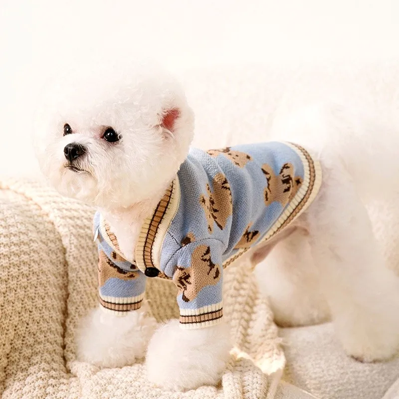 Ropa de lujo para perro Chihuahua, cárdigan a rayas, suéter Bichon Frise, abrigo cálido para perros, accesorios para perros y gatos, traje para mascotas - imagen 5
