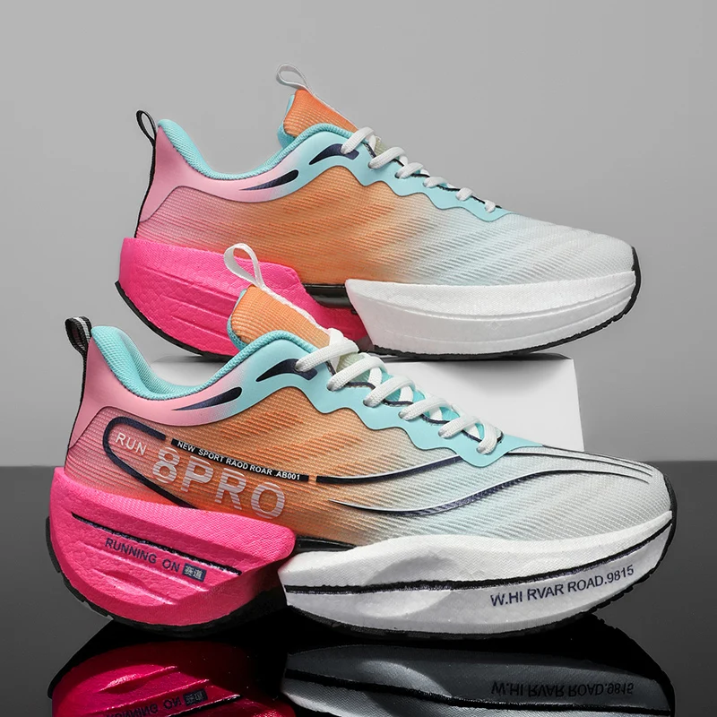 Zapatillas deportivas para correr con placa de carbono y cojín de aire para maratón, zapatillas deportivas transpirables y ligeras para mujer, cómodas zapatillas especiales antideslizantes