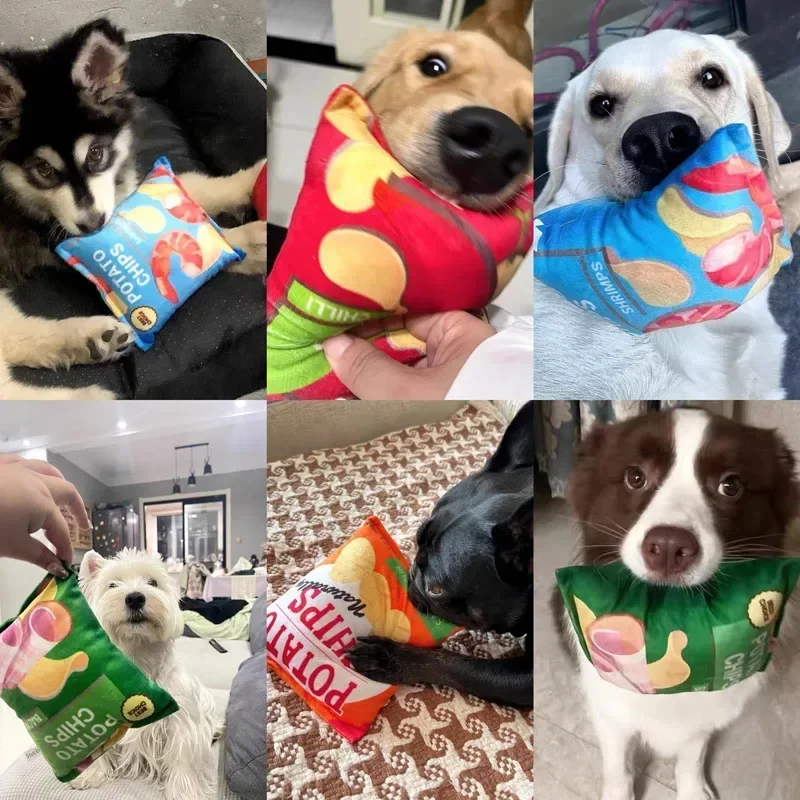 Juguetes Divertidos para perros, patatas fritas, mascotas rellenas de felpa, juguete para masticar chirriante, papel con sonido resistente a mordeduras, juguetes divertidos para mascotas pequeñas y medianas, suministro - imagen 3
