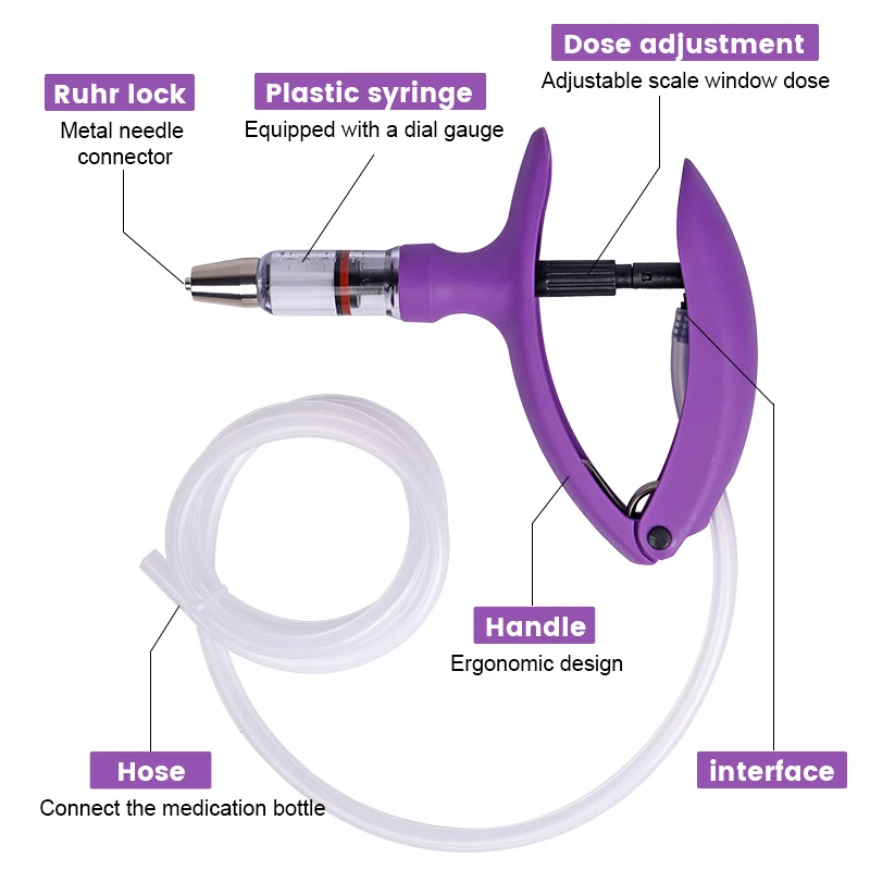 Jeringa continua veterinaria de animales de 2ml/5ml, inyección ajustable, dispositivo de vacuna para alimentación de pollo, aguja gratis, granja también - imagen 4