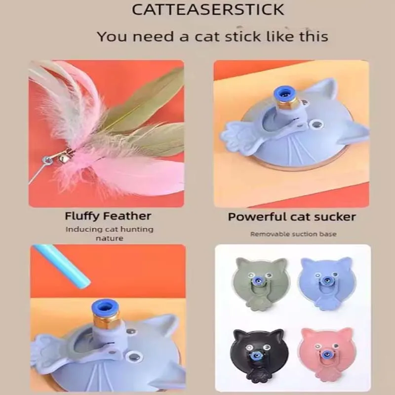 Divertidos juguetes para gatos, varita interactiva desmontable con Base de ventosa, juguete de juego de gatito de plumas esponjosas para suministros para gatos - imagen 5