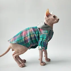 Camisa a cuadros con capucha para gato esfinge de primavera