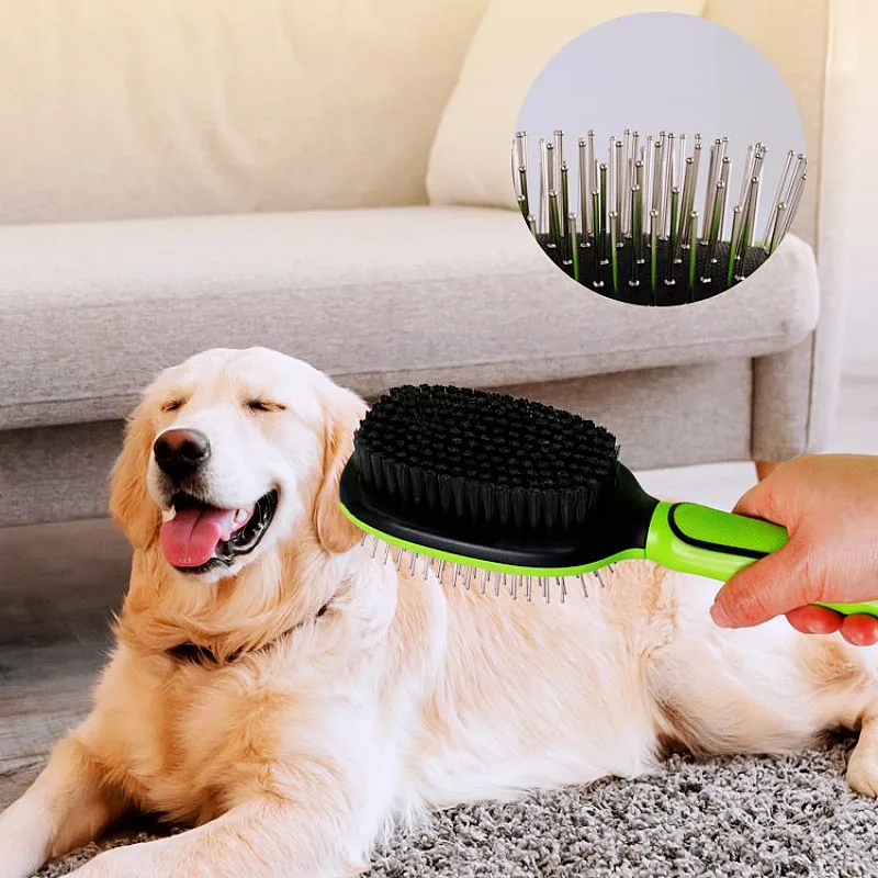 Cepillo para perros, peine de doble cara para perros, removedor de pelo para mascotas, cepillo de masaje para gatos, cepillos para el cuidado de perros, cepillos con mango cómodo para accesorios para mascotas - imagen 4
