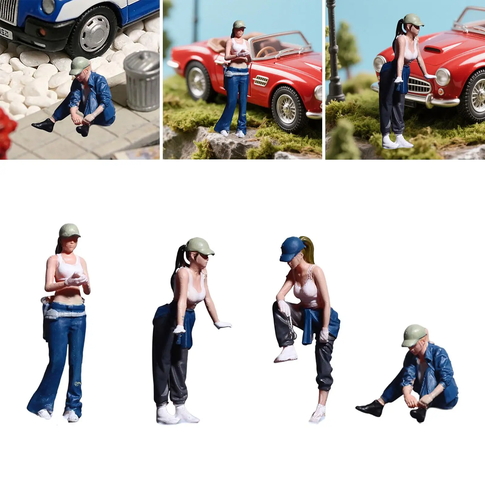 Figura femenina en miniatura chica reparadora de coches para dioramas - imagen 4