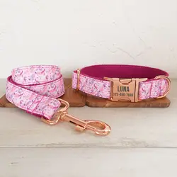 Collar para perros rosa Toucan con grabado gratuito y correa a juego