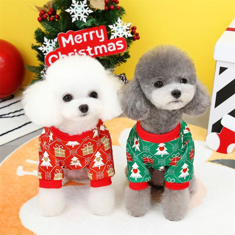 Sudadera de lana suave para cachorros pequeños y medianos, ropa cálida de Navidad para fiesta, ropa para gatos, caja de regalo con estampado, trajes para perros de compañía de Año Nuevo - imagen 2