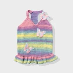 Vestido de punto arcoíris con mariposa para perros mini y gatos diario