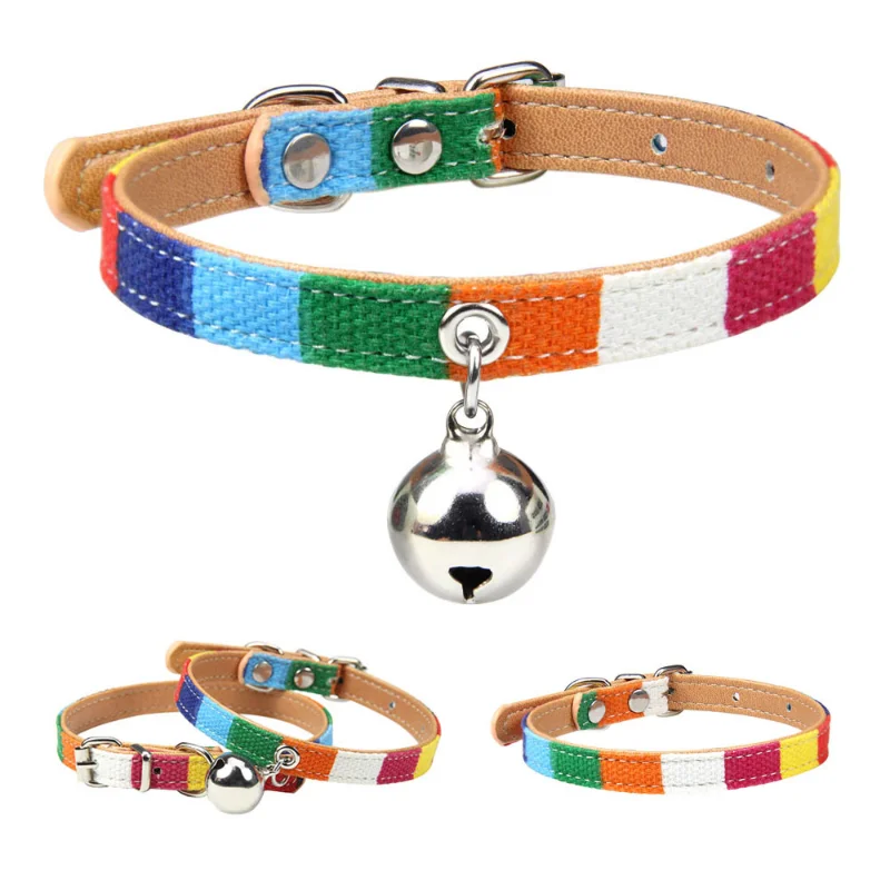 Collar de cuero colorido con campana para gato, correa acolchada para cachorro, accesorios para gatitos, XS/S/M - imagen 4