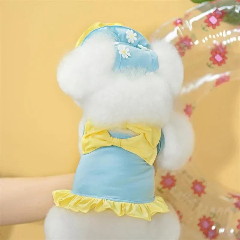 Ropa de margaritas para mascotas, camisetas con lazos para perros, camisetas sin mangas, trajes de baño para perros pequeños y medianos, suministros universales, sombrilla, sombreros de flores - imagen 5