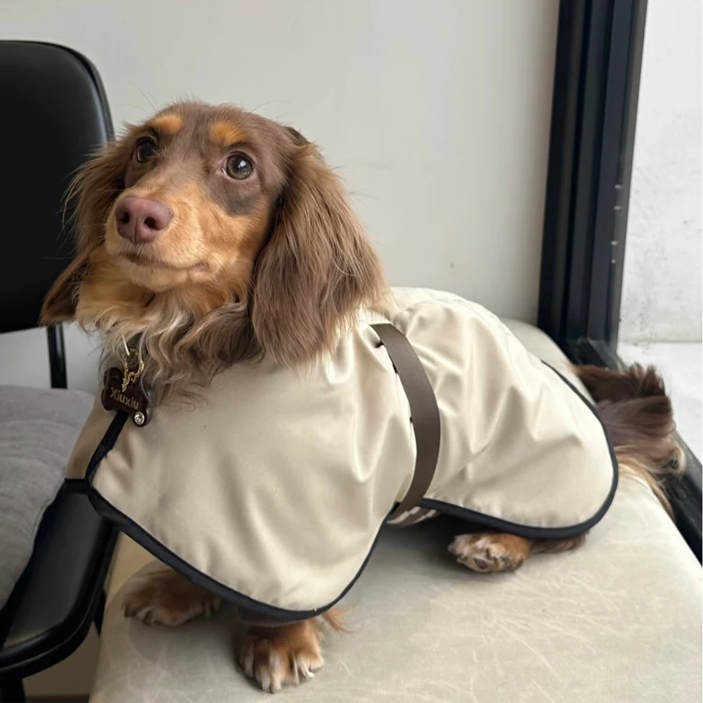 Chaqueta de capa blanca de moda para perros salchicha abrigo elegante impermeable a prueba de viento para perros pequeños medios Wiener Badger - imagen 2