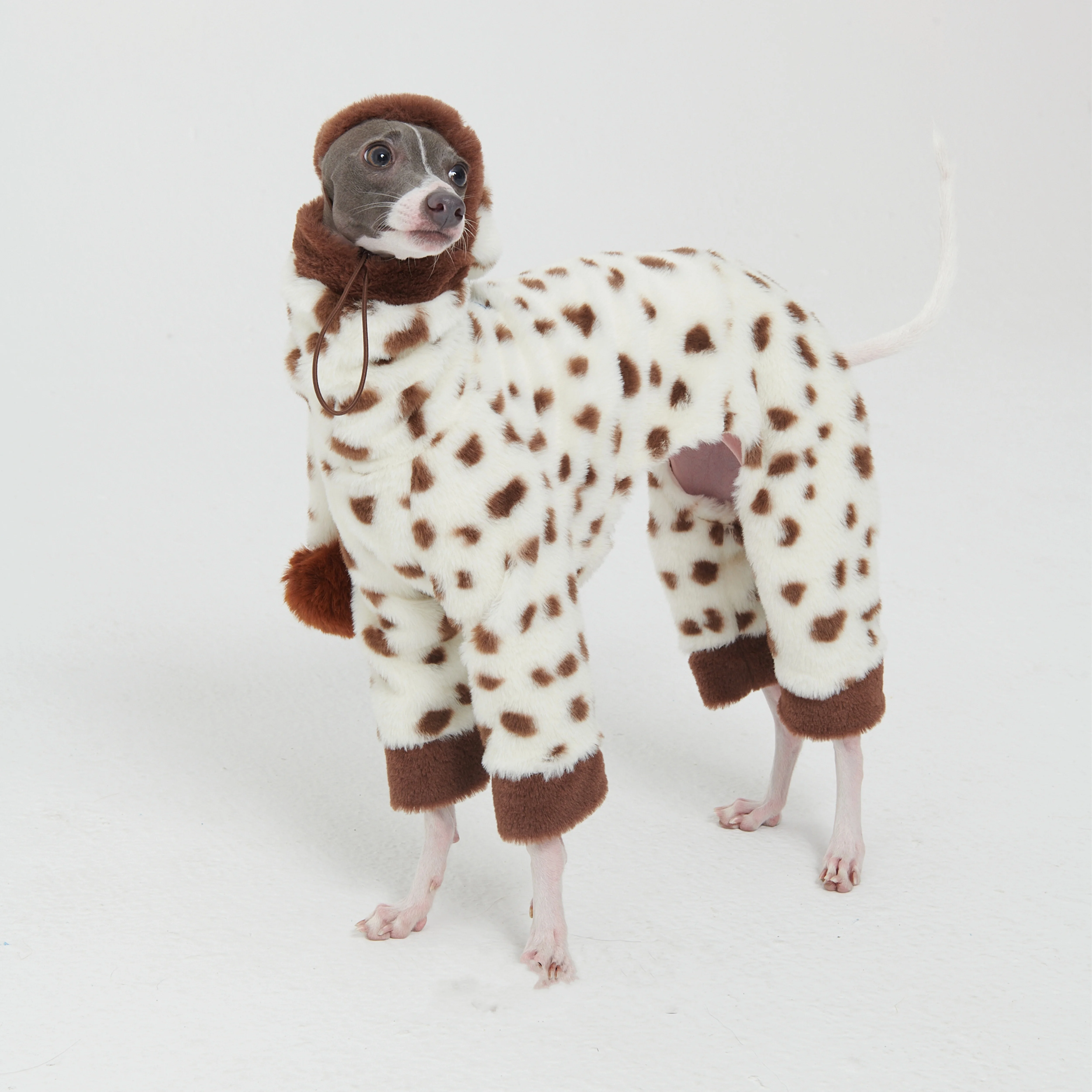 Traje de lana color café rosa de invierno para galgo italiano, cuello alto, grueso, 4 patas, mangas largas, abrigo cálido, disfraces dulces para Whippet