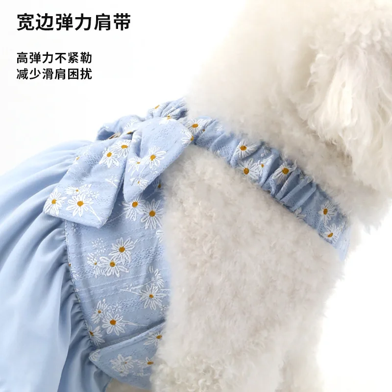 Falda bonita para perro, vestido transpirable de algodón para mascotas, falda de Margarita pequeña de peluche, ropa para el pecho y la espalda, productos para mascotas - imagen 4