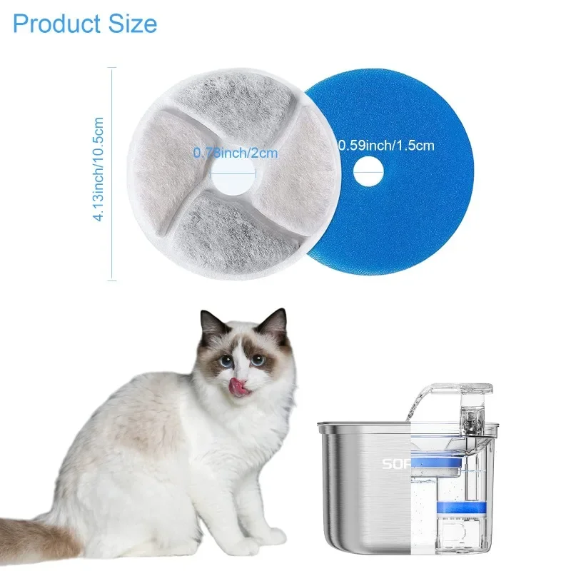 Filtros de fuente de agua para gatos, 4 paquetes de filtros de repuesto para fuente automática para mascotas, filtros de 4,13 pulgadas para fuente de agua para gatos - imagen 3