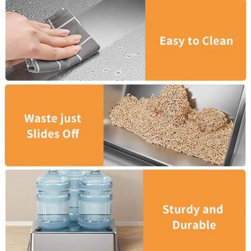 Caja de arena para gatos de acero inoxidable, Tuba completamente cerrado, desodorante con tapa abatible, inodoro para gatos, limpieza del hogar, suministros para mascotas, orinales para gatos - imagen 5