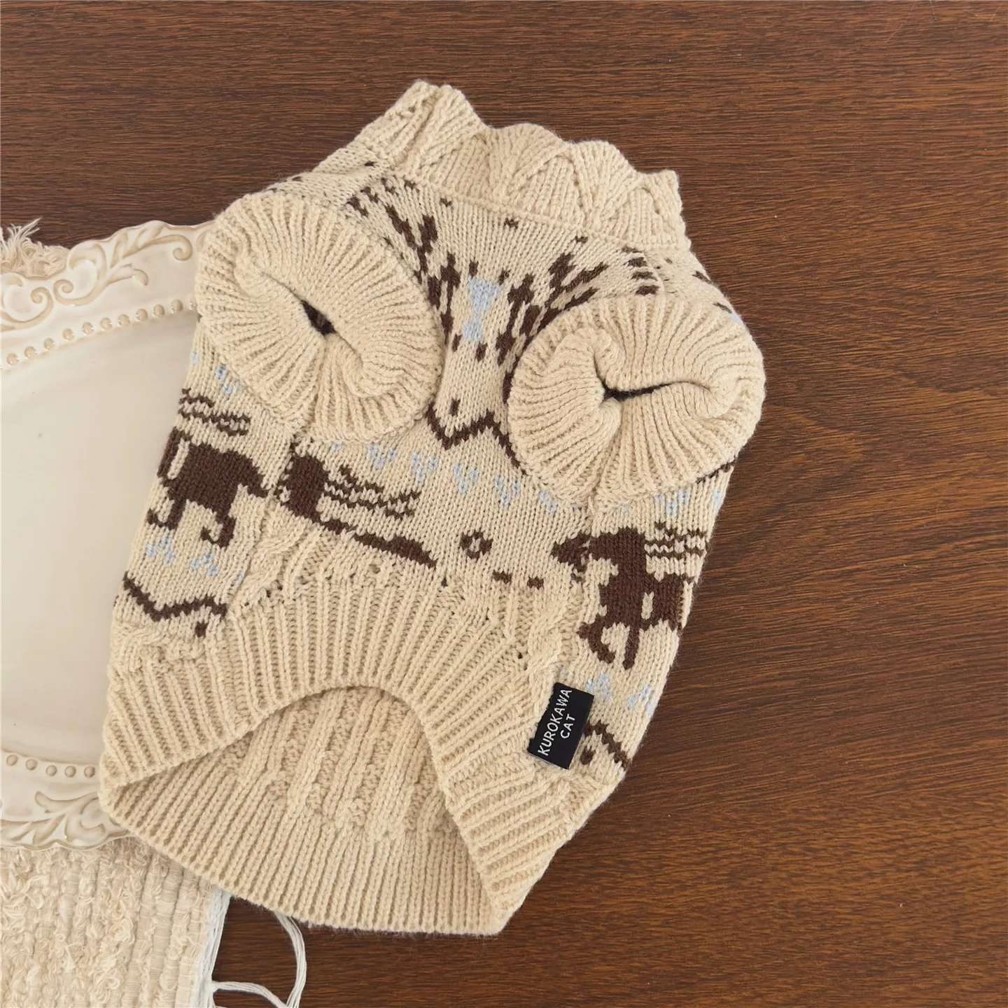 Suéter de Navidad con cuello de encaje para mascotas, abrigo de peluche grueso y cálido para gatos, ropa para cachorros y perros pequeños, Otoño/Invierno - imagen 4