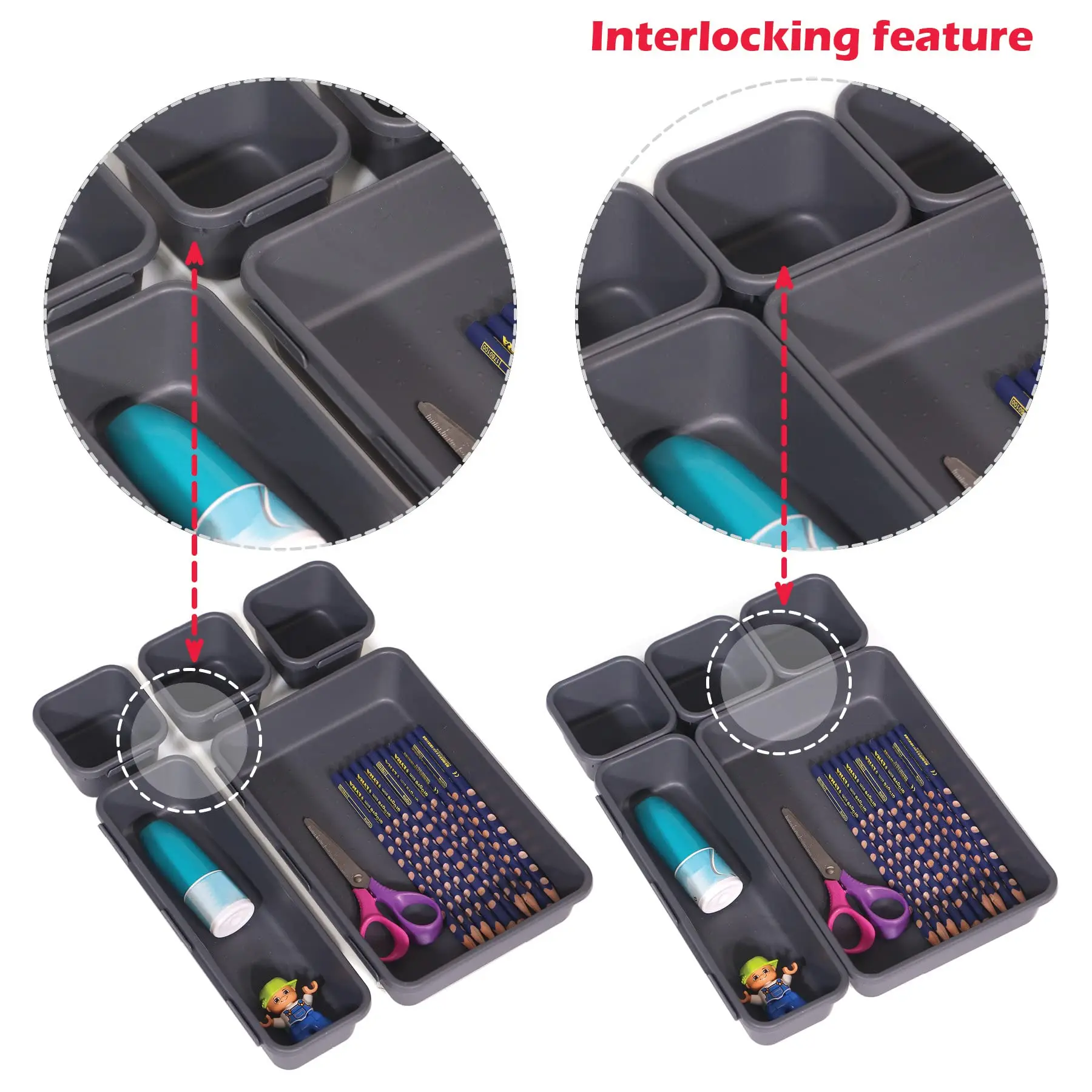 Separador de organizadores de cajones combinados, caja de almacenamiento de papelería para escritorio de oficina en casa para cocina, cajas organizadoras de maquillaje para etiquetas de perros - imagen 4