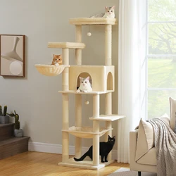 Torre multi-nivel para gatos con hamaca espaciosa y postes de rascado