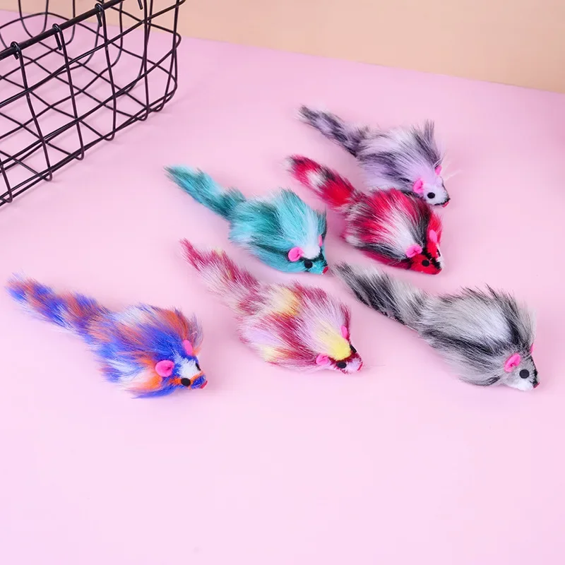 Lote de juguetes para gatos – ratones peluche y plumas coloridas - imagen 3