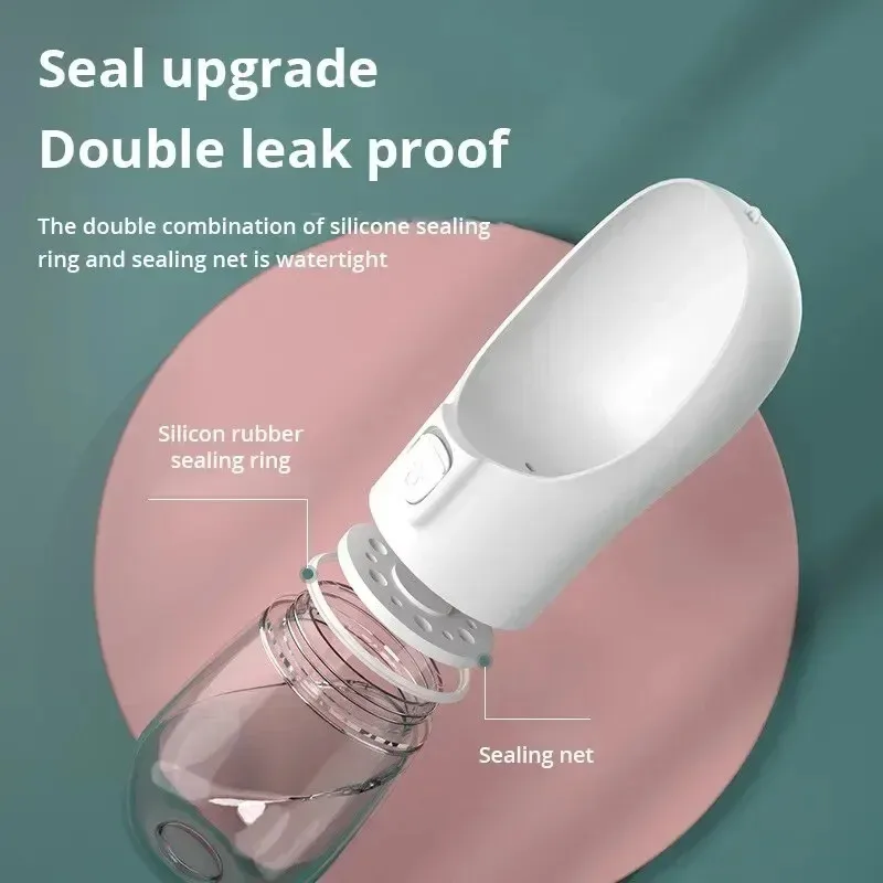 Botella de agua de viaje para mascotas a prueba de fugas de 300ML, diseño mejorado con sello, cuenco portátil para perros/gatos, uso para caminar al aire libre